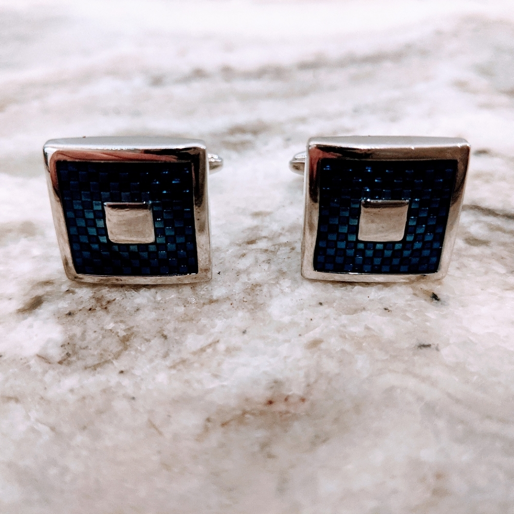 Geometric Cufflinks Turquoise Colored - Picture 2 of 2
